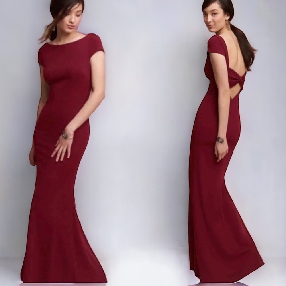 New Katie May x BHLDN Madison 2, 4, 6 Bordeaux Maroon Bow Back Long Bridesmaid
